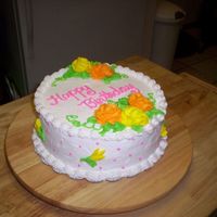 Birthday Cake With Roses :) This was the cake I did for my mother in-laws birthday.... I let the kids pick the colors so don't judge the bright orange roses to...