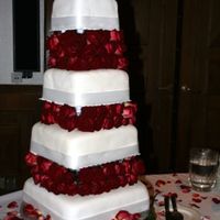 First Wedding Cake Ever - Square First wedding cake ever and I want to say NEVER AGAIN!!! I say that, but will propably do it again, just not soon. It was White and Red...