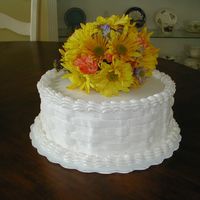 Basket Of Flowers Cake Buttercream basket weave, real fresh flowers