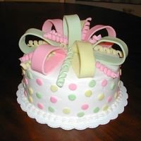 Bow Cake 2 layer 10" round, buttercream, fondant bow and polka dots