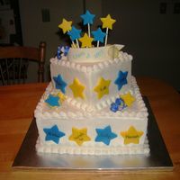 Kindergarten Grad 2007 Buttercream with MMF accents, food safe marker writing. 6 and 10 inch square cakes offset. Each kid had a star with their name on it. Done...