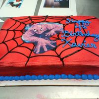 Spiderman CSM: Edible image Spiderman. Cake airbrushed red. Black gel for web.I'm really proud of this one. My husband saw the picture and said...