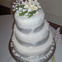 Hpim1089.jpg This was my first tiered cake. I made it for my cousin's 25th wedding anniversary and had to travel 5 hours with it!