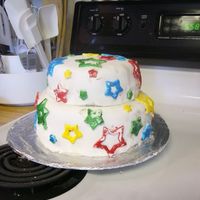My Very First Cake Chocolate cake, buttercream filling covered in MMF w/ MMF stars!!I know it looks really bad.....but it is my first ever. I cut the MMF a...