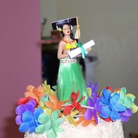 Aloha Graduate Top Close up of the top of 3-tiered graduation cake