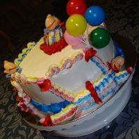 Clown Cake Clown cake decorated using BC. I liked the 3 colour effect but not the best result. The top clown collapsed.. got hit by his own clown car...