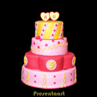 Red, Pink And Golden Wedding Cake 