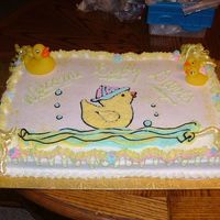 Full Size Ducky Baby Shower Cake This was a baby shower cake for a couple who did their nursery in animal type decorations.