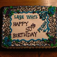 Happy Over The Hill Birthday This was a 1/2 sheet birthday cake for a co-workers mother, she wanted a purple teal black look to match her napkins & banners.