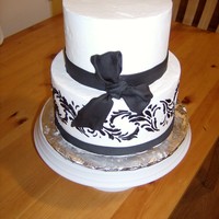 Black And White Simple, dummy cake with a black bow and stencil work