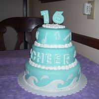 Sweet Sixteen Stacked Cake My friend's nieces 16th b-day. She loves dolphins, cheerleading and plays flute. I hope you can see the layers. I used white fondant a...