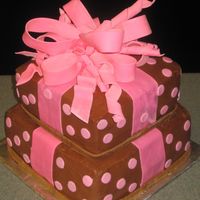 First Gift Cake This is my first gift box-y cake. I had fun making it! It's 9" and 7" squares, vanilla cake with chocolate frosting, and MMF...