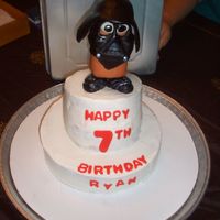 Darth Tater Buttercream frosted cakes with rice treat for potatoe covered with fondant. Fondant eyes, hat, face shield, arms, light saber. All the...