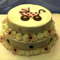 Pink, Brown And White Baby Cake white buttercream with pink and brown fondant