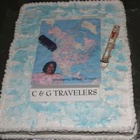 20 Years Of Travel Tours 5 Flavor Pound Cake with butter cream icing & icing sheet with USA map, bus & cruise ship.