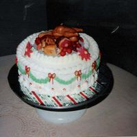 Anniversary Cake Butter Layer Cake with Christmas dinner of Turkey, Ham, potatoes. bread & pie made of marzipan.