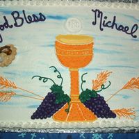 First Communion I made this cake for my Godson. He really liked it. Iced with buttercream.
