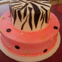 Zebra Stripes For 16 yr. old. Fondant zebra stripes for 6" and a mix of BC dots w/ fondant dots.