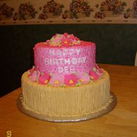 Birthday Luau Bottom tier is white cake with bc icing. Top tier is a dummy covered in bc icing and then "sponge" painted with a different color...