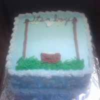 It's A Boy Here's a 10" square vanilla cake w/ strawberry filling. It has all buttercream icing. I took it with my camera phone, so it'...