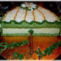 Shower Umbrella This was a 16" cake cut in half and stacked with buttercream icing and royal icing flowers. I used a lollipop stick cover with an...