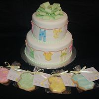 Clothesline Baby Shower Cake Cake were 8" and 6", vanilla cake with cookies and cream filling. TFL