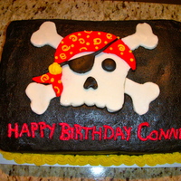 Pirate Cake This cake was for my nephew's fifth birthday - a pirate themed bash. 9 x 13 cake is iced in chocolate buttercream with regular butter...