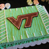 Virginia Tech Birthday Cake Confetti cake with buttercream icing, the VT logo was created by using the Frozen Buttercream Transfer method: http://cakecentral.com/...