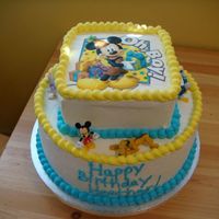 Mickey Mouse Cake Mickey Mouse cake with edible image on whipped cream