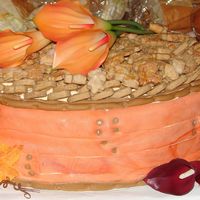 Fall In Love... Bridal shower cake all dressed up in the wedding colors, flavors and flowers. Three layer spice oval shaped cake. Layers were filled with...