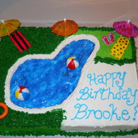 Pool Birthday All BC with fondant accents (towel, beach balls, etc.). Water is colored sparkling gel. The birthday girl didn't like colored icing,...