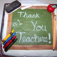 Teacher Appreciation fudge marble cake with bc frosting. apple, crayons, pencil, chalk, eraser, and chalk board are fondantinspired by many on here. Thanks