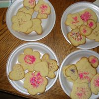 We Baked Today I have a daycare and my kids are ages 2,3 and 4. We baked almond cookies today. Everybody gets to take home their plate and share with Mom...