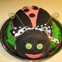 Ladybug Ladybug cake that I made for a friends baby shower. She loves ladybugs. I made the cake red velvet with a cream cheese buttercream!