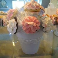 Cupcake Flower Centerpiece Chocolate and Vanilla cupcakes with buttercream flowers as a centerpiece.