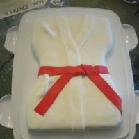 Tae Kwon Do Cake Chocolate cake covered in MMF to look like a Tae Kwon Do Uniform.