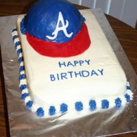 Baseball Hat Buttercream w/ fondant bill and letters on hat.