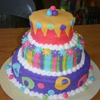 Whimiscal Family Reunion I made this cake for my family reunion. Iced in buttercream w/ fondant decorations. The heat and humidity were working against me on this...