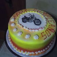Cake For My Priest's Birthday WSCA cake covered in fondant and air brushed. My husband hand painted the motorcycle because our preist rides one. It was so cute with...