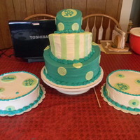 Topsyturvy Circles And Stripes buttercream icing and fondant accents! My 2nd attempt at topsy turvy!