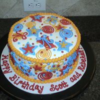 Birthday Explosion chocolate cake with butter cream filling and icing. All bc decorations.