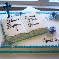 Christening Cake I made this cake for a friend. 2 days before I decorated the cake I placed a layer of fondant on the book cake pan and curled the edges so...