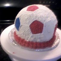 Soccer Ball Sorry its blurry, but my camera batteries went dead and I had to use my camera phone. Anyhow, done in buttercream, used the sports ball pan...