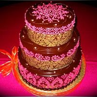 The Final Cake henna inspired cake for an indian wedding. my first cake decorating experience ever! i did the pink designs, while the pastry chef made the...