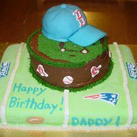 New England Sports Fan This was a birthday cake for my husband who loves the Red Sox and the Patriots. I tried a few new things, like the cap and a FBCT. The...