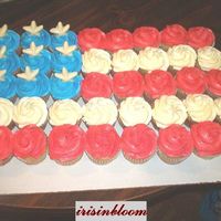 Red, White And Blue Cupcakes Carmal cupcakes with bc and chocolate stars for work on Memorial Day.