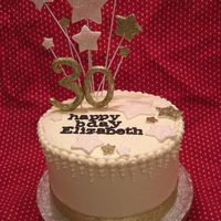 30Th Made for friend's 30th birthday. Vanilla cake with strawberry filling, covered with SMBC. Fondant stars covered with disco dust