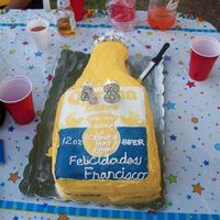 Corona Bottle Cake This was my first attempt at a FBCT & first cake to make a "public apperance...served 50...basic chocolate cake w/strawberry...