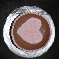 Heart Cake wilton pan. chocolate fudge cake and strawberry mousse filled and also on top of chocolate icing.