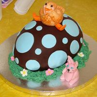 Easter Egg Cake Used Wilton 3-D egg pan. Cake is covered in fondant, with fondant and gumpaste decoration and royal flowers.